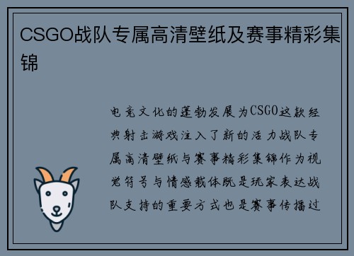 CSGO战队专属高清壁纸及赛事精彩集锦